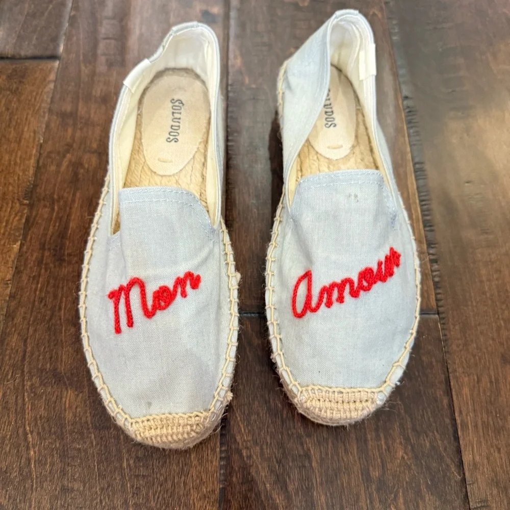 Soludos Mon Amour Smoking Slippers Size 6 Espadrille Parisian Embroidered